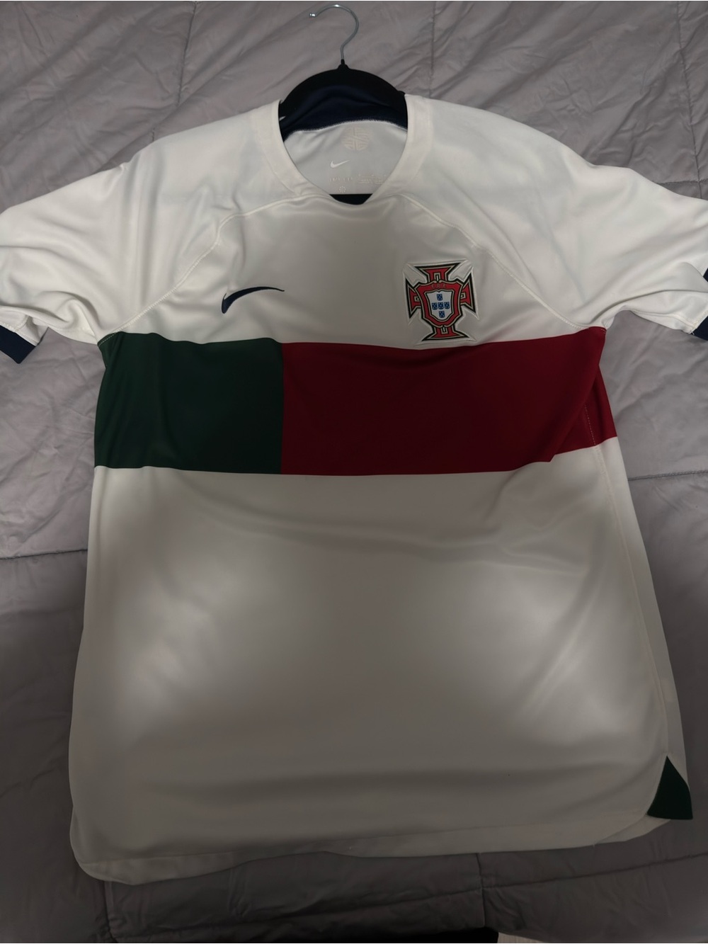 Nike White Portugal Football Shirt with Green and Red Chest Band